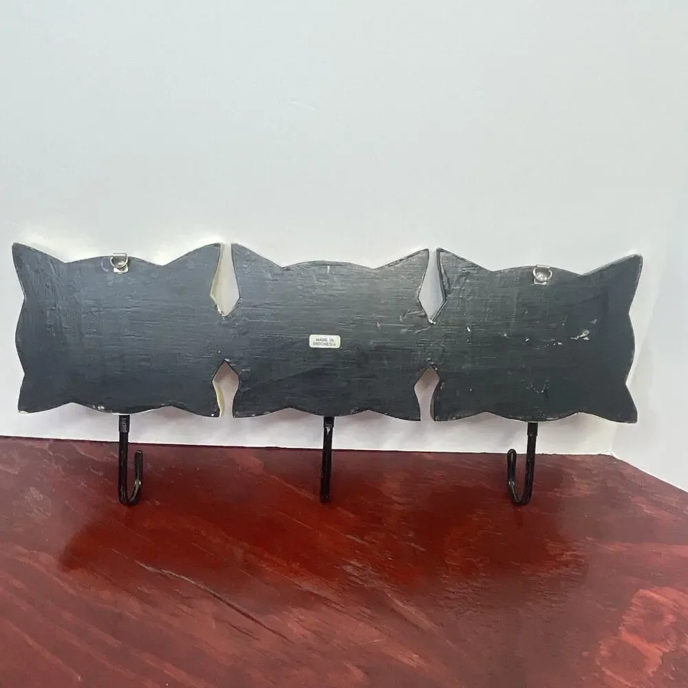 Vintage Wood, Three Cat Coat Hanger Wall Hanger Painted